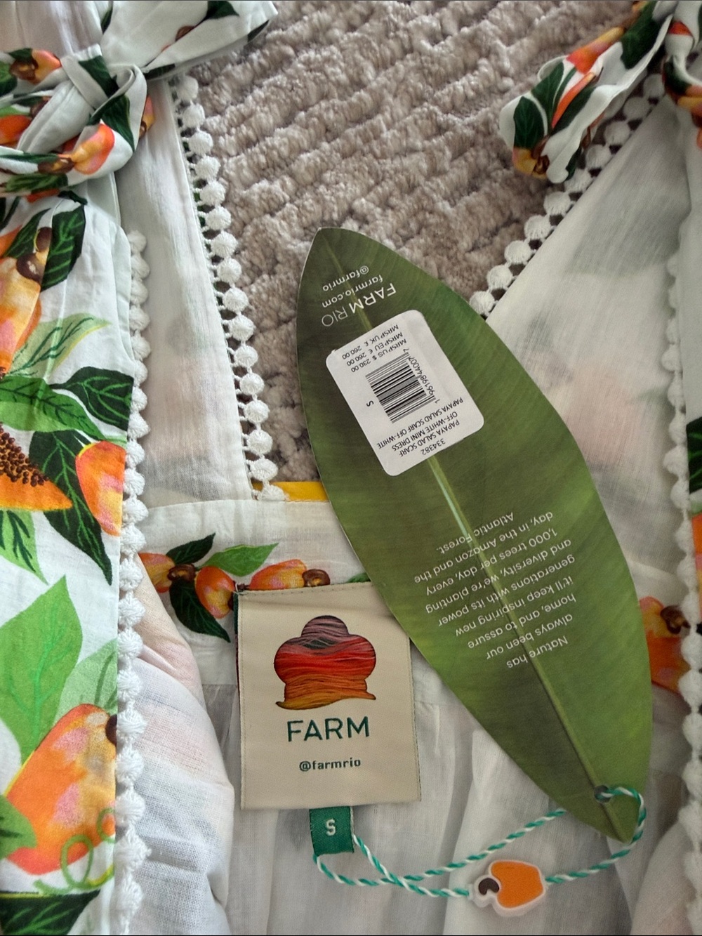 FARM Rio White Floral Tie-Shoulder Dress with Green and Orange Details - Picture 6 of 7
